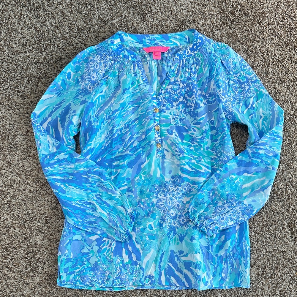 Lilly Pulitzer Blue Patterned Elsa Silk Top